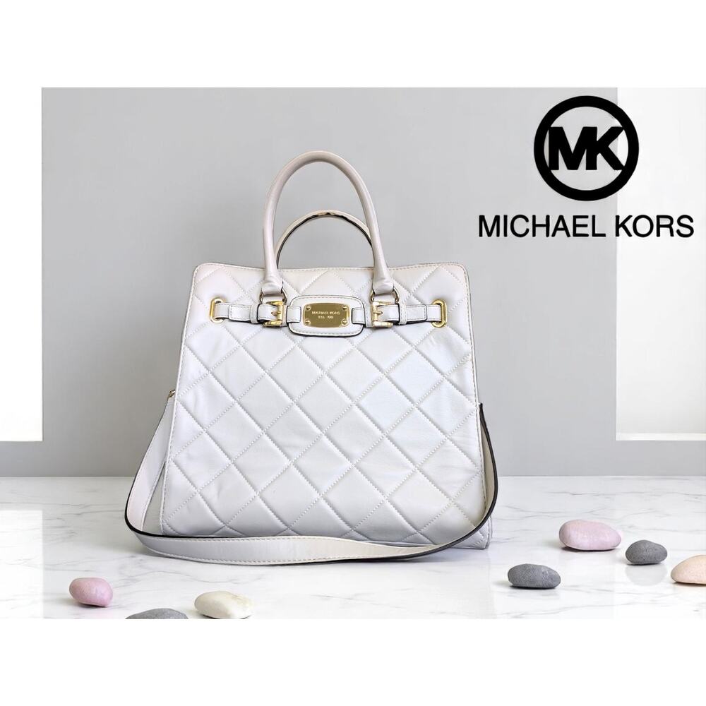 Michael Kors Hamilton Large Quilted Tote – Cream with Gold Hardware